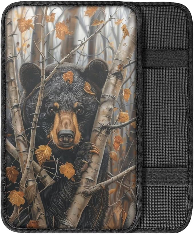 Bear Auto Center Console Cover Non Slip Arm Rest Cover for Car SUV Vehicles Breathable Soft Auto Seat Box Pad Cushion Bear Car Accessories Automotive Decorations