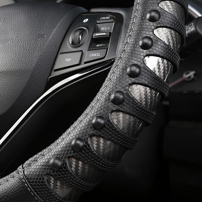 West Llama Microfiber Leather Car Steering Wheel Cover for Men Women,Universal Fit 15.5-16 inch(Leather Nails-Gray+Black-Large Size)