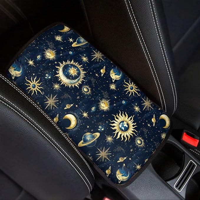 Sun Moon Car Center Console Cover Pad Non Slip Arm Rest Cover for Cars Car Armrest Covers Protector for Car Armrest Storage Box Starry Sky Auto Interior Accessories Decor