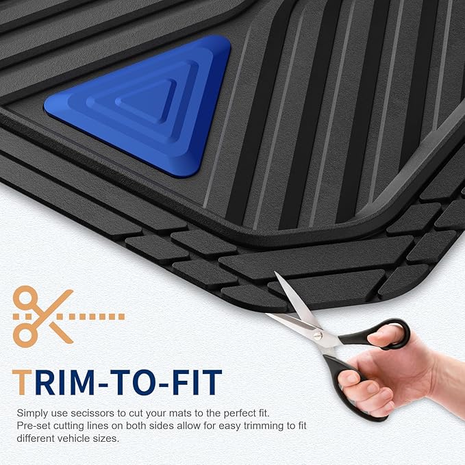 FLORICH Car Floor Mats, Heavy Duty Floor Mats for Cars, 3 Piece All-Weather Floor Mats with Anti-Slip Backing, Universal Trim-to-Fit, Waterproof Automotive Floor Mat for Cars Trucks SUV (Blue)