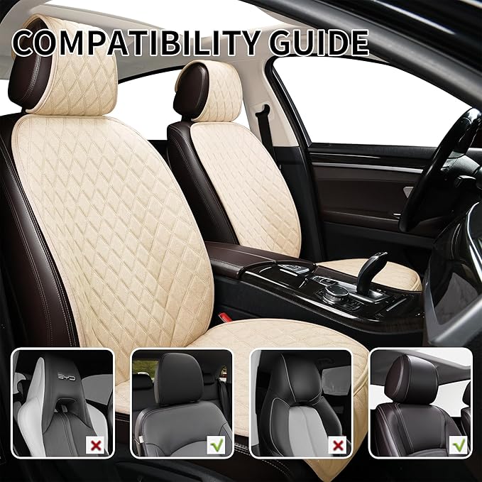 ENOGE Linen Car Seat Covers Front Seat Covers Breathable Cloth Fabric Car Seat Protector Universal Fit Most Automotive, Van, SUV, Trucks (Beige, 2 Front)