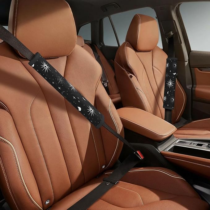 Star Moon Steering Wheel Cover Elastic Non-Slip Car Steering Wheel Covers with Seat Belt Shoulder Pad for Women Men