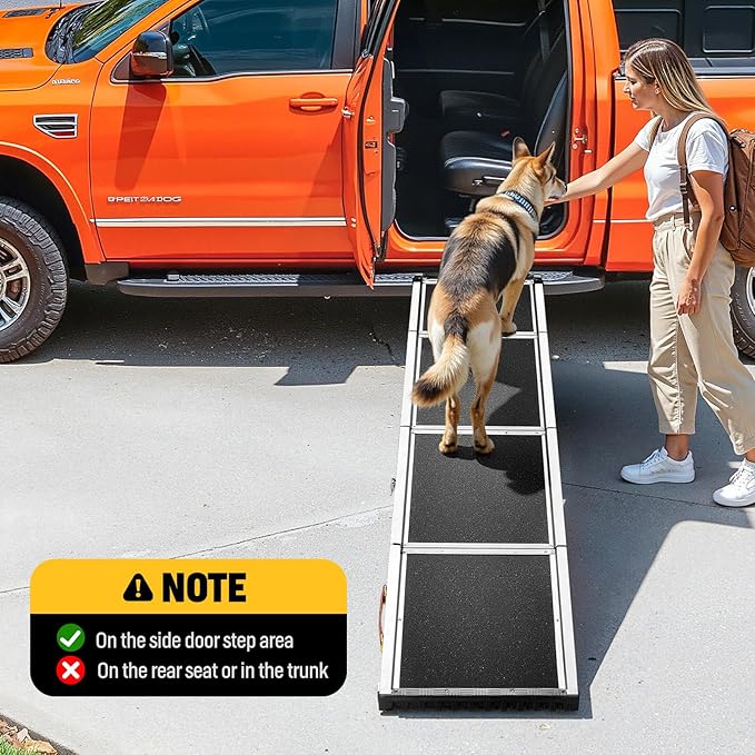 Dog Ramp for Car (200 lbs), Extra L71” W17” Folding Pet Ramp for Large Dogs 90° Adjustable Head, Outdoor Anti-Slip Foldable Dog Car Ramps for SUV Truck Side Door (5 Folded)