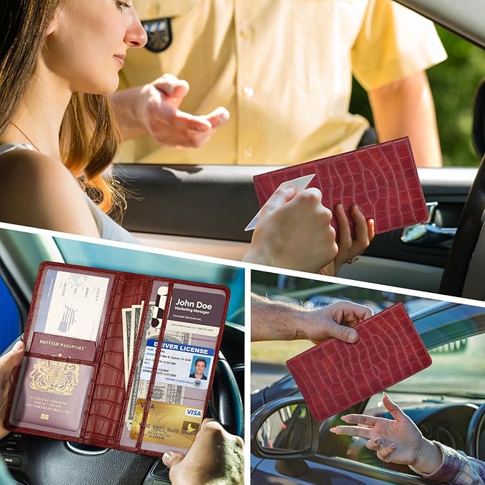 Registration and Insurance Card Holder, Red Vehicle Glove Box Car Organizer with Magnetic Closure for Documents, Cards, License Car Organization, 1 Pack