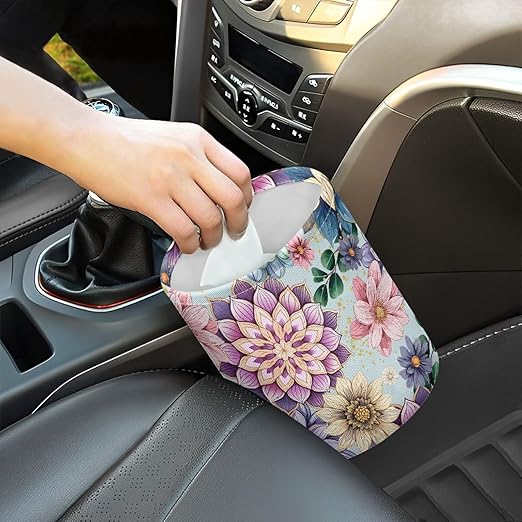 Boho Car Trash Bag, Car Trash Can - Cute, Portable, Collapsible for Back Seat, Floor, or Hanging Headrest Waste Basket