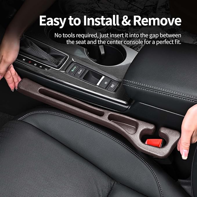 2 Pack Car Seat Gap Filler, Car Seat Gap Plug to Fill The Gap Between Seat and Console, Universal Car Seat Gap Filler Organizer Crevice Blocker Stop Things from Dropping (Brown)