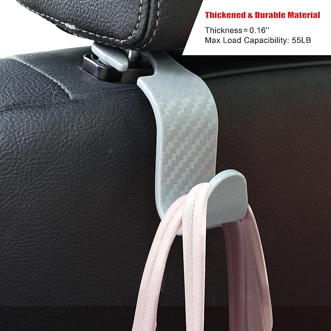 Amooca Car Seat Headrest Hook 4 Pack Hanger Universal Vehicle Car Storage Organizer for Handbag Purse Coat S Type Checkered Grey