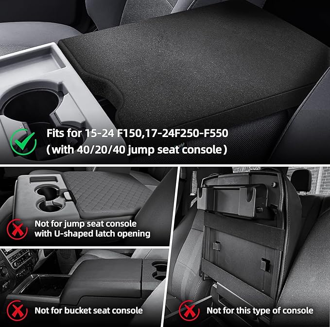 Center Console Cover Compatible with Ford F150 2015-2025,2017-2025 F250 F350 F450 with 40/20/40 Jump Seat Armrest Accessories, Cozy Neoprene Armrest Cover Cushion Gray (Only Jump Seat)