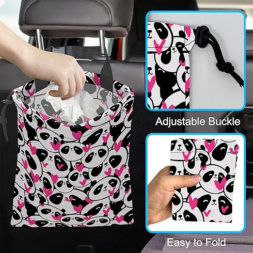 ghatobty Car Trash Bag Hanging Cute Panda and Heart Car Trash Can Waterproof Garbage Bag Hanging for Car Back Seat