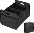 YSSOA Car Trunk Organizer, Collapsible 2 Compartment Non Slip Bottom, Waterproof Car Storage Box, 600D Oxford Polyester Sturdy Accessories for SUV, Mini-Van, 50L, Black
