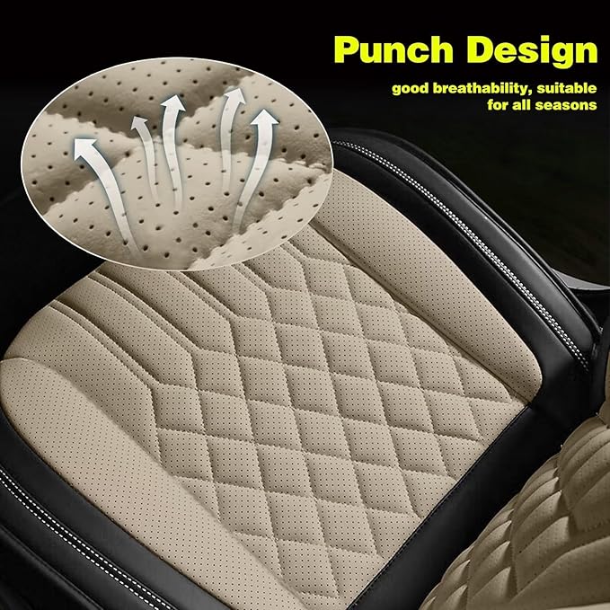 TTX Car Seat Covers Full Set Fit for Honda Fit 2007-2020 Breathable Leather Seat Protector with Airbag Compatible Automotive 5 Seat Cushions Cover with Beautiful Patterns (Beige)
