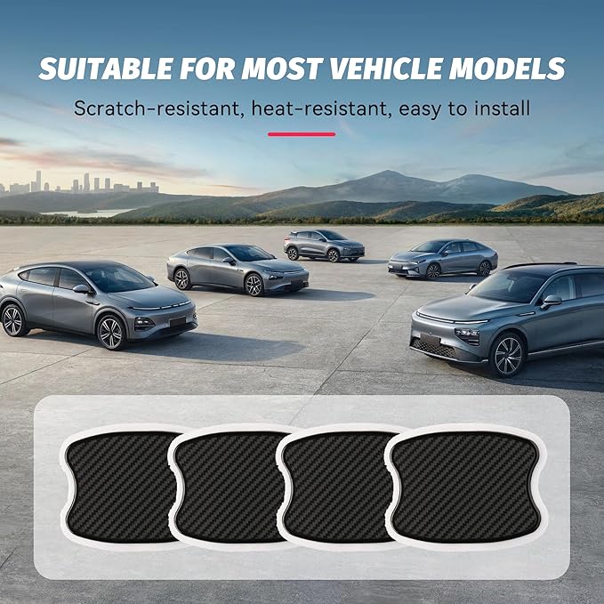 4Pcs Car Door Handle Stickers, 3D Carbon Fiber Texture Auto Door Cup Protective Film, TPU Scratch Protector Cover Guard Pad, Vehicle Door Bowl Paint Cover for Most Models(2.95''×3.93'')