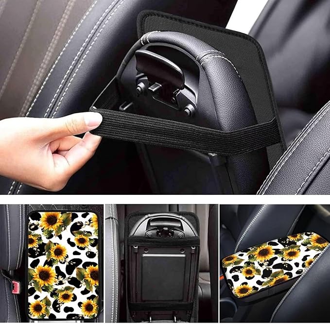 Mintutlipy Universal Car Center Console Covers Cow Sunflower Soft Car Armrest Cushion Wear Resistant Armrest Protector Easy to Install