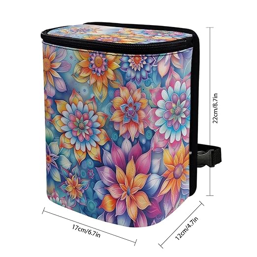 Car Trash Can with Lid Collapsible Waterproof Cars Garage Bag Reusable Hanging Automotive Garbage Bin Cars Accessories Interior Car Organizer, Mandala Flower Pattern