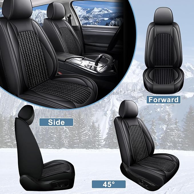 TTX LIGHTING Car Seat Covers fit for Cadillac STS 2013-2018 - Waterproof Leather & Breathable Ice Silk Automotive Seat Protectors (2 Front Seats, Black)