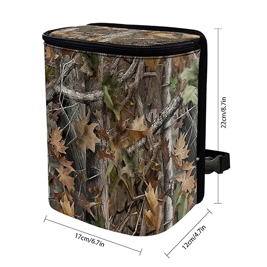 Talayituse Hunting Camo Forest Leaves Print Car Trash Can with Lid, Leak Proof Auto Trash Bag Hanging Vehicle Garbage Can Multipurpose Storage Container for Back Seat Road Trip