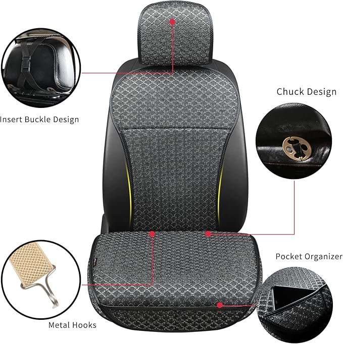XZPILINA Breathable Car Seat Cover,Luxury Front Seat Cover,Durable and Non Slip,Polyester Silk Material, Universal Car Seat Cushion,Suitable for All Seasons,Airbag Compatible. (Black，2PCS)