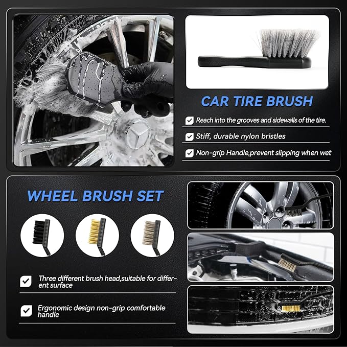 29Pcs Car Detailing Kit,Compelete Car Cleaning Kits Interior Cleaner with Detailing Brushes,Drill Brush Heads,Car Wash Kit with Cleaning Gel,Wash Mitt,Car Hooks,Car Care Gift for Men