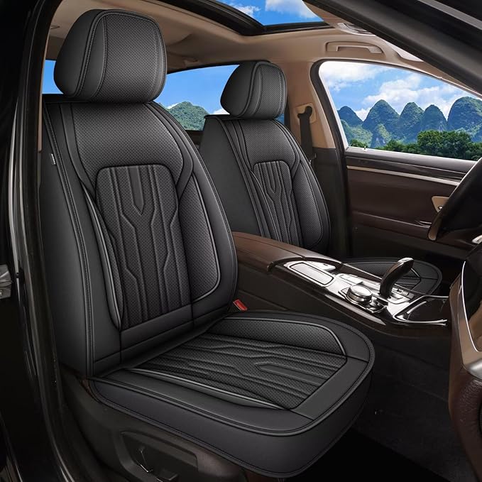 YORKNEIC Fit for Hyundai Santa Cruz Seat Covers Full Set 2022 2023 2024: 5 Seats Waterproof Leather Car Seat Covers Protector (2 Row 5 Seat, Black)