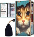 Car Registration and Insurance Card Holder for Women Men, Waterproof PU Leather Glove Box Car Organizer with Magnetic Shut, Vehicle Document Holder for Driver License,Cards, Cute Cat Wooden Board