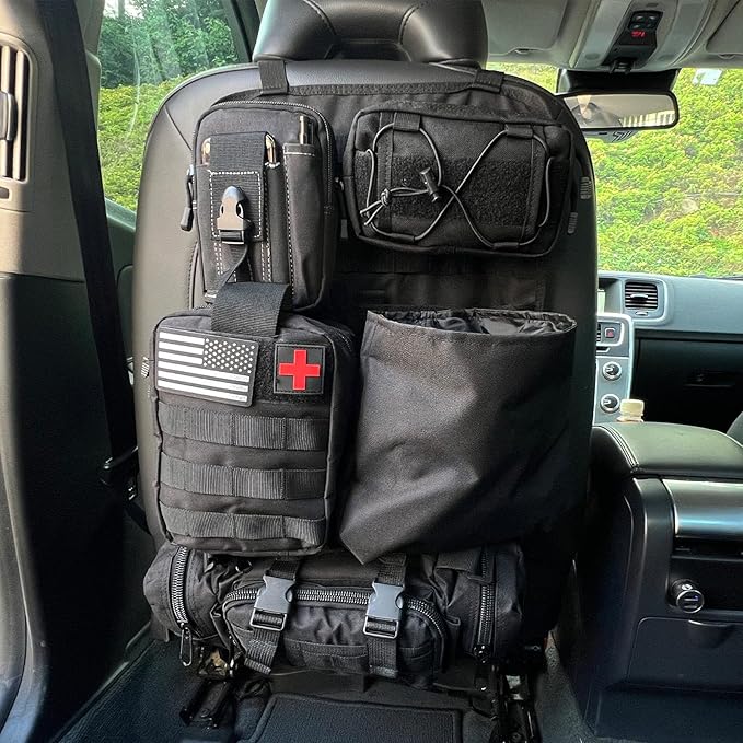 MEAUTELE 8 Pack Tactical Molle Car Seat Back Organizer Vehicle Panel with 7 Detachable Molle Pouch for Car Truck Ford Jeep Vehicle Automotive Organizer For Man Combined On Demand (7 Pouches)