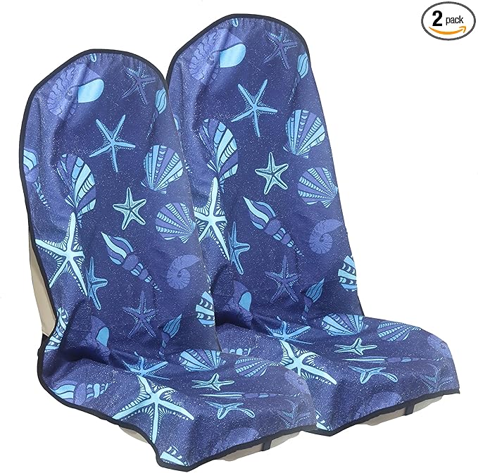LoyaGour Car Seat Cover Protector Front Seats,for Gym Workout,Running,Swimming,Beach and Hiking,Waterproof Sweat Towel Bucket Seat Covers for Cars SUV Trucks (Conch Shells Starfish, 2Pcs)