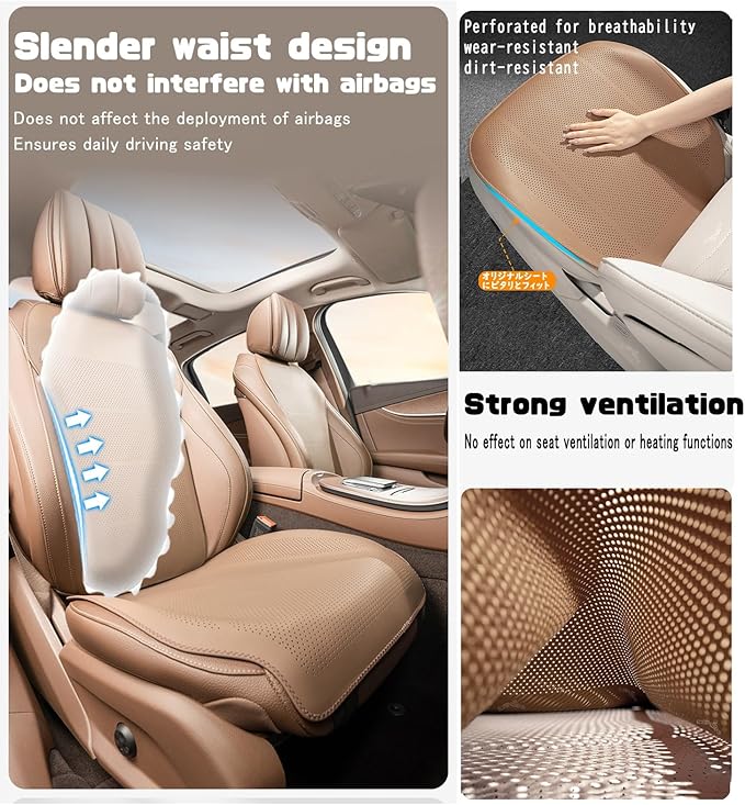 ontto 1 PC Car Seat Back Lumbar Cushion for Driving Universal Car Seat Protector with Buckle Fixing,Waterproof Automotive Seat Pad for Cars Trucks SUV,Light Brown