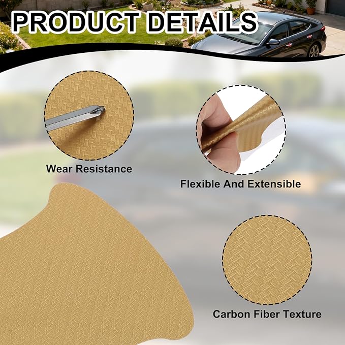 PATIKIL 2.68" x 3.35" Car Door Handle Sticker, 8Pcs Carbon Fiber Anti-Scratches Vehicle Door Cup Protector with Scraper Auto Door Handle Protective Film for Cars Trucks RV SUV, Gold