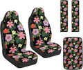 Qeluxign Automotive Seat Covers 5 Piece Universal Car Accessories with Soft 2 Pack Seat Belt Cover Pads and Center Console Armrest Covers for SUV Truck Interior Set,Tropical Hibiscus Floral