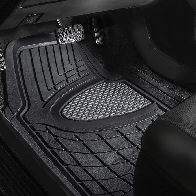 WYLF Automotive Floor Mats Waterproof Premium Tall Channel Trimmable Non-Slip Rubber Floor Mats - Full Set Gray for Cars, Universal Fit, Floor Mats for Sedan, SUV, Truck Floor Mats
