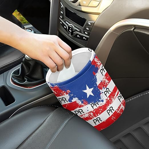 Car Trash Can with Hanging for Back Seat, Car Accessories for Women Men Automotive Garbage Cans Vehicle Trash Can for Truck SUVPuerto Rico Flag