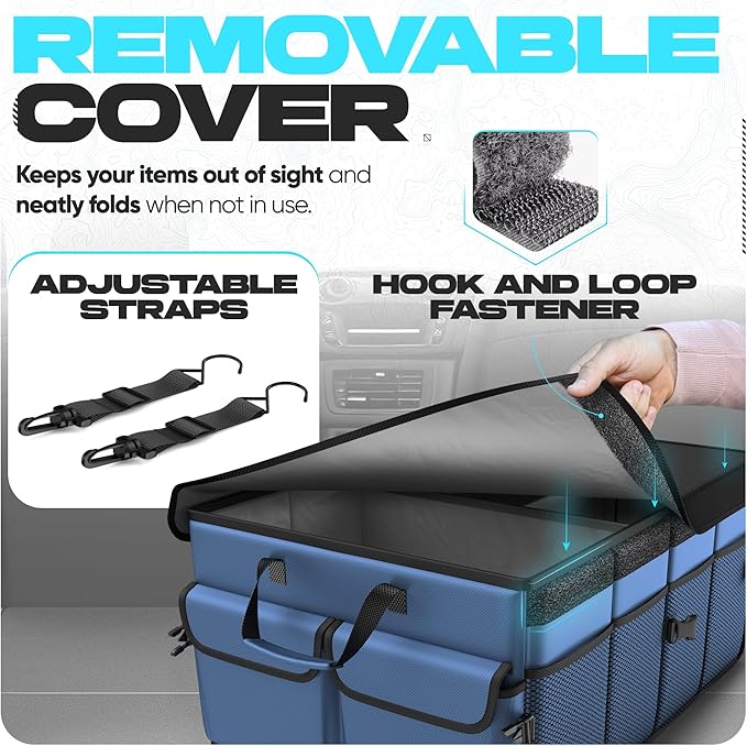 FORTEM Trunk Organizer For SUV Car Trunk Organizer, Foldable Storage, Car Accessories for Women Men, Collapsible Bag, Perfect Christmas Gifts, 600D Oxford, Non Slip Bottom, Straps, Soft Cover (50L)