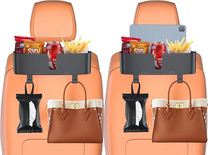 Car Headrest Cup Holder for Back Seat Organizer for Multi-Hanging Snack Storage Box with Strong Hooks for Kids and Backseat Passengers Share Rid for Travel Accessories（2-Pack）