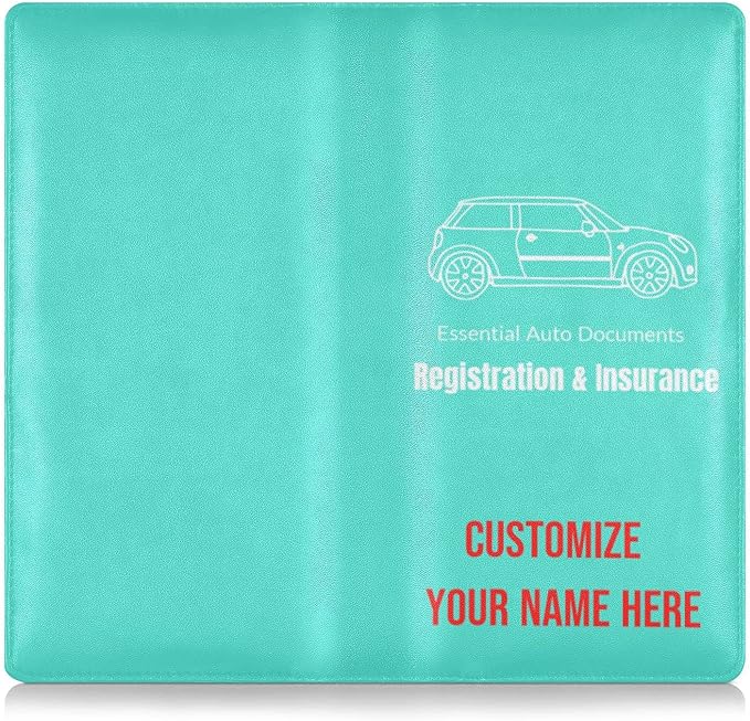 Custom Car Registration and Insurance Card Holder Personalized Leather Glove Box Organize Men Women Wallet Accessories Case for Cards, Essential Document Driver License Teal