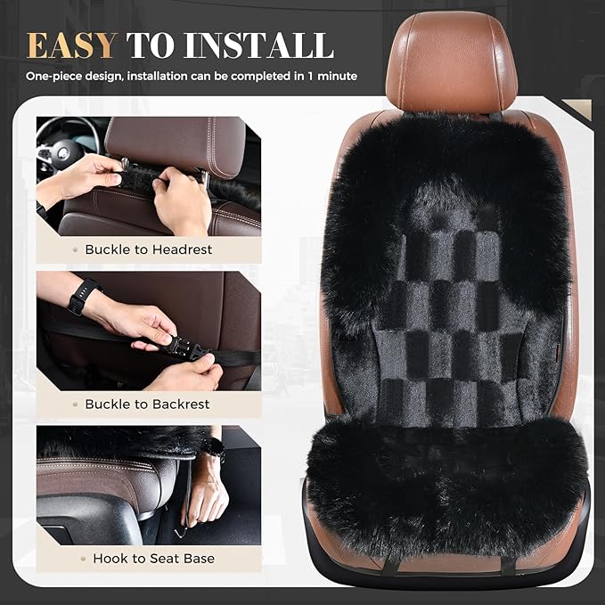 Coverado Fluffy Fur Car Seat Covers, Luxury Thickened Plush Car Seat Cushion Set, Warm Faux Sheepskin Seat Covers, Soft Fuzzy Car Seat Protector, Non-Slip Front Seat Covers Universal Fits Most Cars
