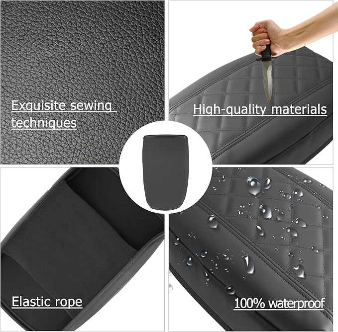 Center Console Cover Compatible with 2024 2025 Ford Ranger Accessories 2025 Ranger XL/XLT/Lariat/Raptor Armrest Console Cover Soft Leather,Thick Black