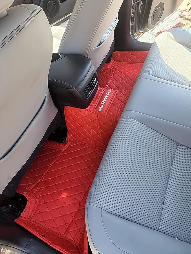 Custom Car Floor Mats Fit 96% Car Model Luxury Leather Waterproof Anti-Skid Full Coverage Liner Front Rear Mat/Set (Black Pink Stripe)