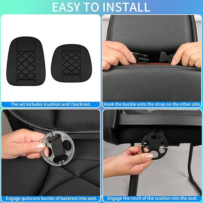 Chezope Car Seat Cushion with Back Support Pillow, Car Seat Cushion for Long Driving, Breathable Car Seat Protector, 1.2'' Thick Memory Foam Design for Pain Relief, Seat Pad for Car SUV Truck (Black)