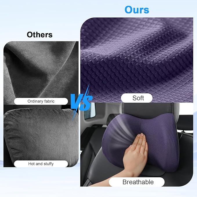 Xonhzam Car Headrest Pillow for Neck Support, Ultra Comfortable Neck Pillow for Driving, 2 Pack Car Neck Pillows with Adjustable Strap & Breathable Removable Cover, Fit Most Cars(Purple)