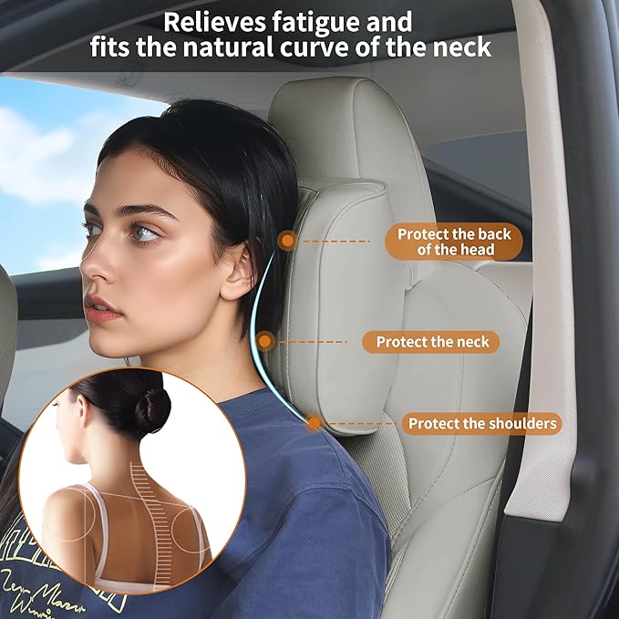 Dapucarin Car Headrest Pillow U-Shaped, Memory Foam Head Neck Support Cushion for Driving, Leather Head Rest Travel Pillows for Sleeping, Breathable Removable Cover, Gray, 1 Pack