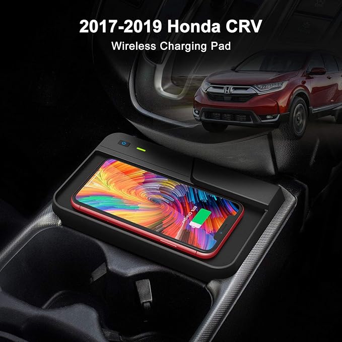 CarQiWireless Wireless Charger for Honda CRV 2019 2018 2017 Car Charging Charger, Center Console Holder Storage Box with Cell Phone Wireless Charging Pad Mat for CR-V Interior Accessories