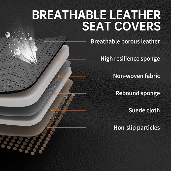 GEZHOUBA Black White Car Seat Covers Full Set, Full Coverage Luxury Leather Automotive Seat Covers Waterproof Car Seat Protector, Front & Rear Seats Cover Sets Universal Fit for Most Cars SUVs Trucks