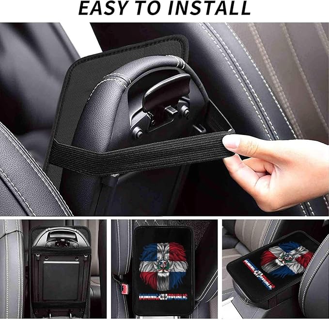 Vintage Dominican Republic Flag Lion Head Auto Center Console Armrest Cover Car Handrail Box Cushion Pad Mat Universal Fit Most Vehicle Sedan Truck SUV Soft Comfort Decor Accessories