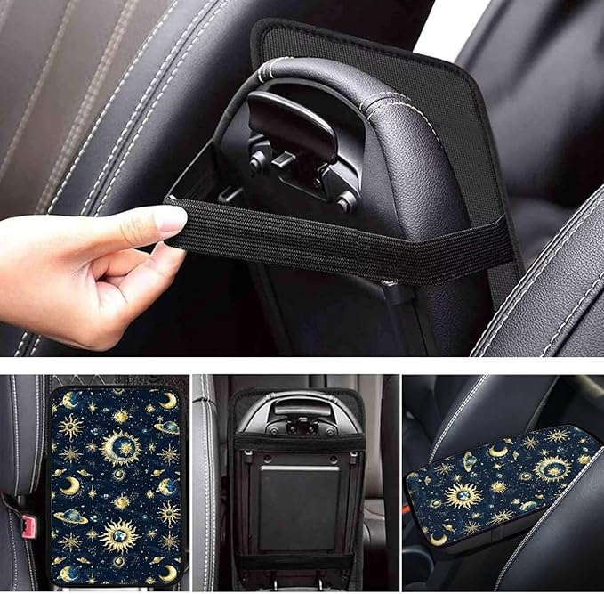 Sun Moon Car Center Console Cover Pad Non Slip Arm Rest Cover for Cars Car Armrest Covers Protector for Car Armrest Storage Box Starry Sky Auto Interior Accessories Decor