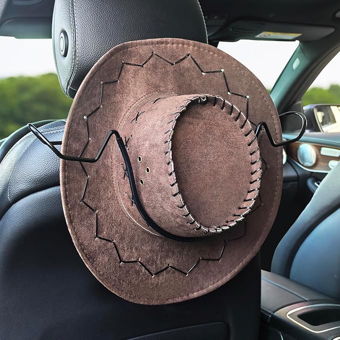 Cowboy Hat Holder Rack for Truck Car SUV Hard Hats Stand Western Accessories for Men Women Travel Automotive Seat Back Storage Organizer Hardhat Hanger with Hooks Gifts for Most Hats