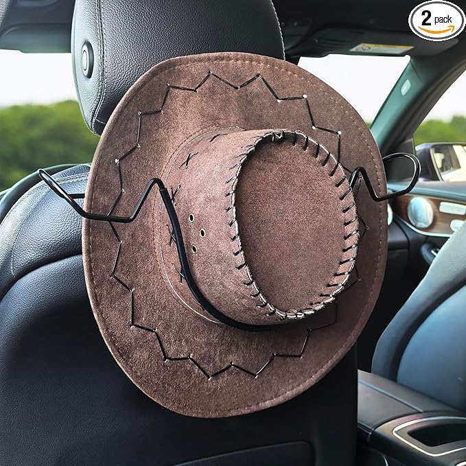Idefair 2 Pack Cowboy Hat Rack for Car Truck Accessories for Men Women Hats Holder for Automotive Seat Back Storage Hooks for Hardhat Baseball Caps Christmas Gifts - Suitable forMost Hats