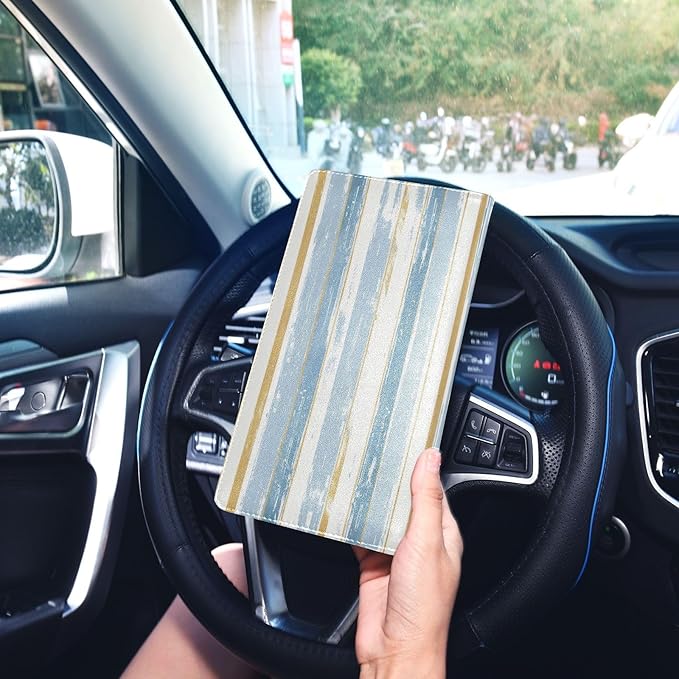 Qilmy Simple Solid Color Stripes Car Registration and Insurance Holder, Premium Pu Leather Vehicle Glove Box Organizer, Prefect Car Essentials Wallet for Driver License, Cards & Essential Documents781