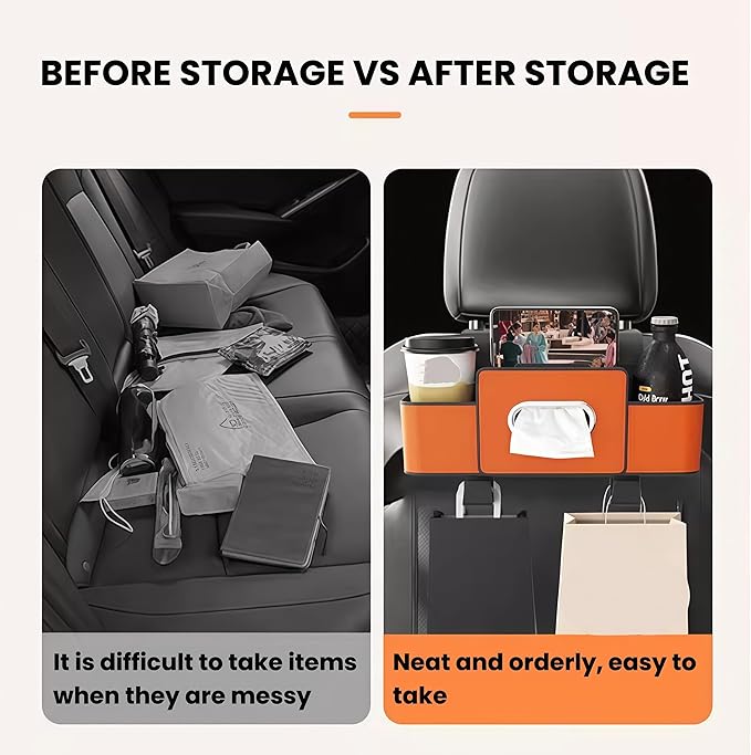2026 Multifunctional Car Organizers and Storage Box with Drink Cup Holder Tissue Box, Backseat Organizers Hanging Storage for Hold Phone,Snacks, Drinks, Handbag, Most Vehicles (Black-2)