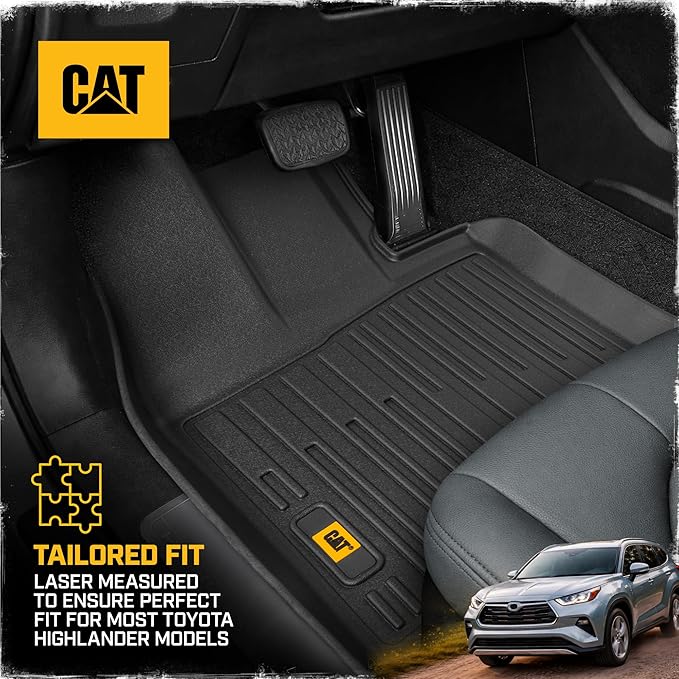 CAT® JustFit™ 3D All Weather Floor Mats for Toyota Highlander 2020-2026, Custom Fit Heavy Duty Rubber Car Mats Full Set for 7 Seater (Not for Hybrid)