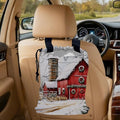 Snowy Red Barn Car Trash Bag,Mistletoe Wreaths Strap Drawstring Car Garbage Bags,Car Back Seat Organizer with Adjustable Buckle for Car Accessories